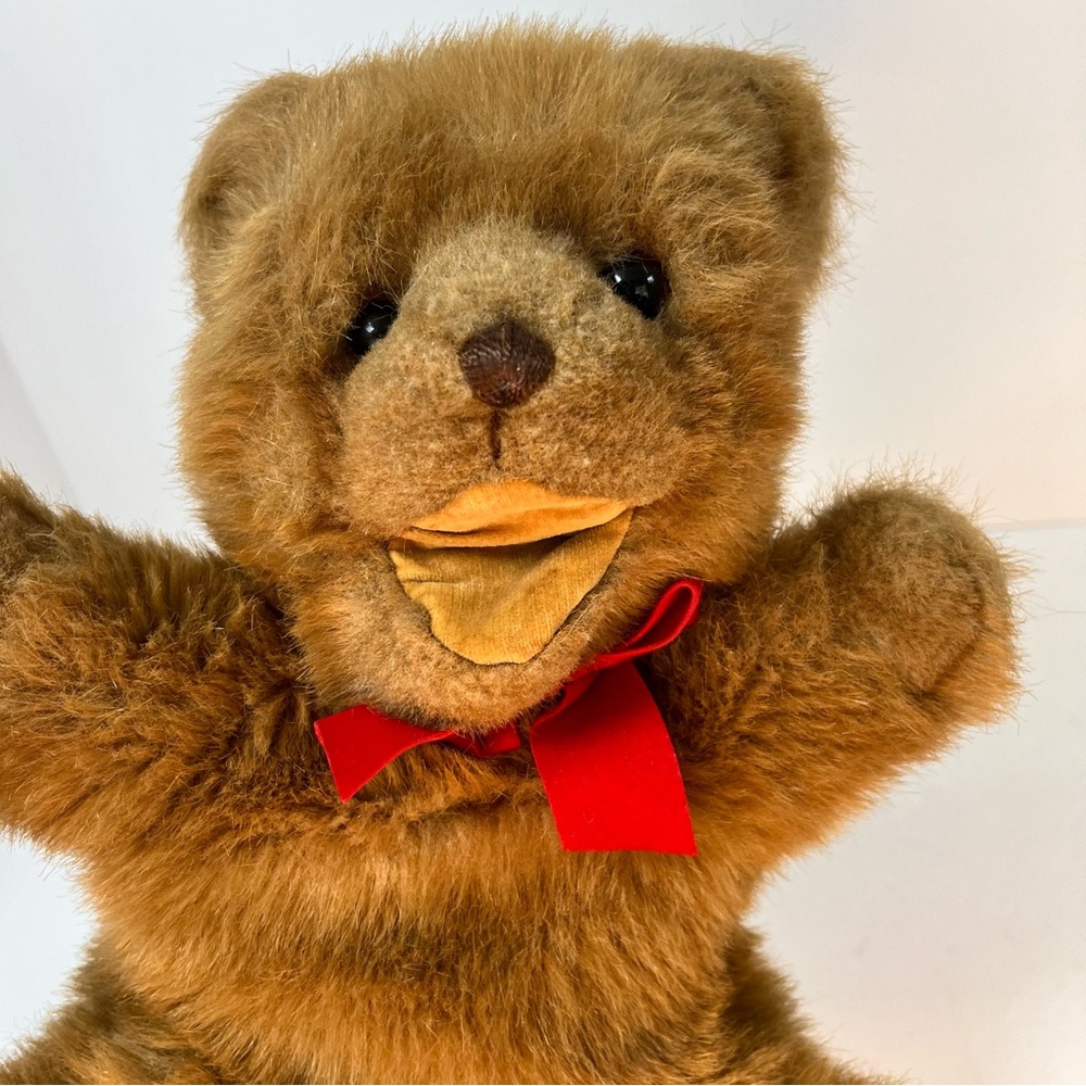 Vintage‎ Gund Brown Bear Puppet with Red Bow Stuffed Animal Teddy Bear - Picture 3 of 12
